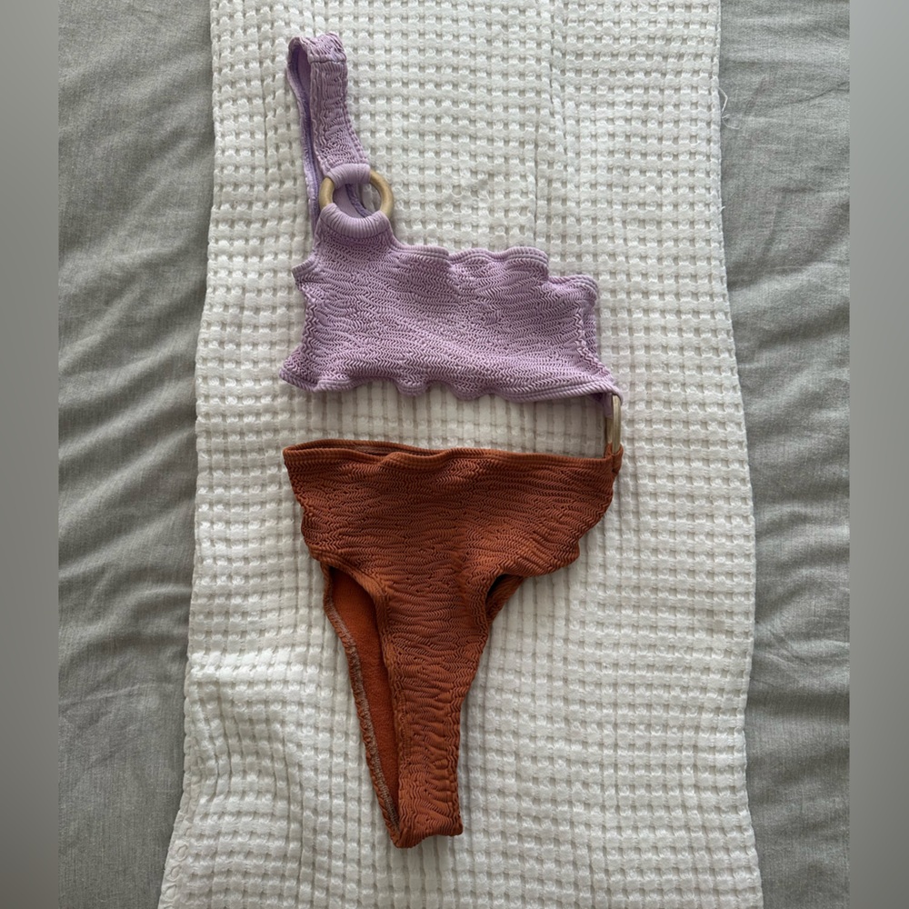 Free People/Cleonie - Shell Maillot Smocked One-Piece Swimsuit, Purple/Brown